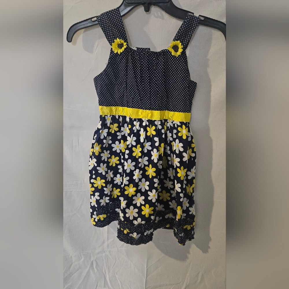Blueberi Boulevard Navy, Yellow & White Polka Dot Daisy Sundress